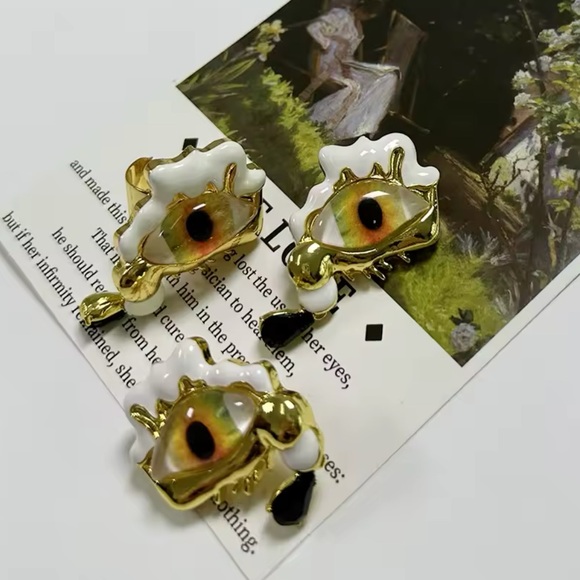 Micola - Personality Art Devil's Eye Teardrop Earrings & Ring Set ( Adjustable) - Picture 5 of 15